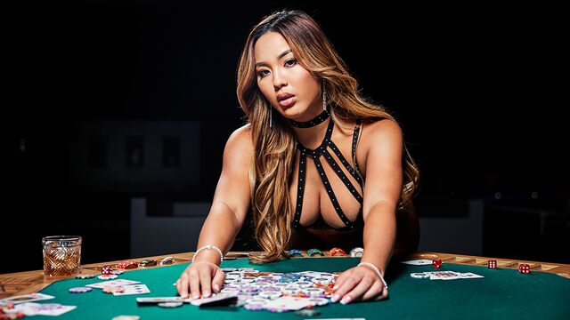 Good oiled babe with silicone tits Kazumi fucked from behind