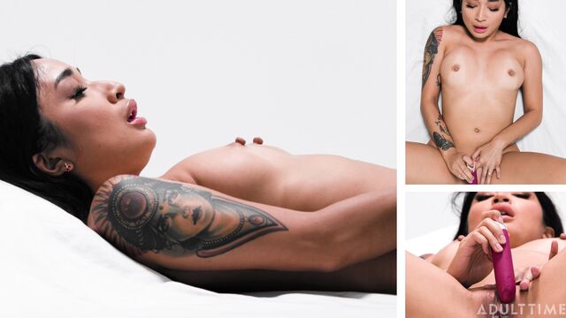 Beautiful tattooed girl brunette Avery Black stimulates her wet crack