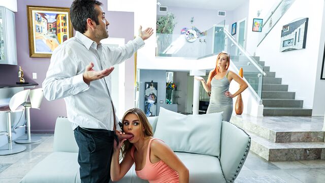 Rough sex on the sofa with awesome Holly Lace and Kate Dalia