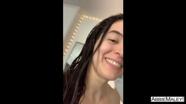 Aesthetic brunette Abbie Maley poses naked in the bathroom