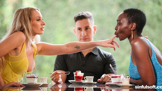 Two hot chicks Micky Muffin and Zaawaadi enjoy intensive FFM sex