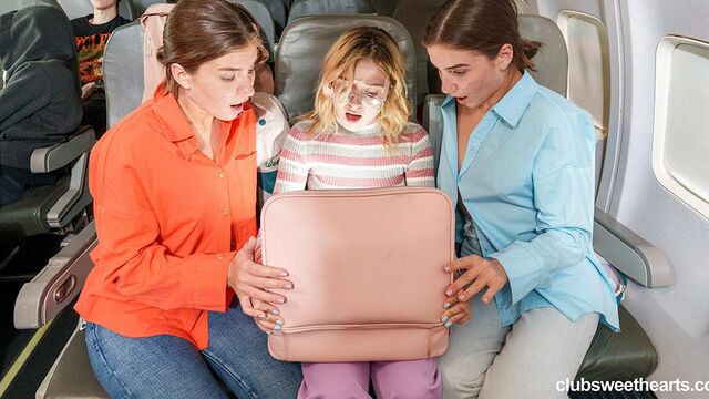 Sex in the aircraft with hot chicks Aurora Heat and Alexis Wilson