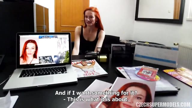 Crazy dirty sex in the office with a sensual redhead model
