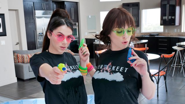 Two white angels in black bikinis Kiara Edwards and Valentina Nappi share a dick