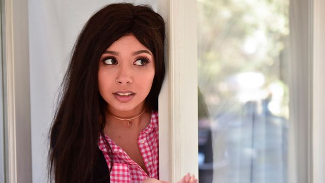 Cute-looking ebony with big boobs Aaliyah Hadid fucked in the cowgirl pose