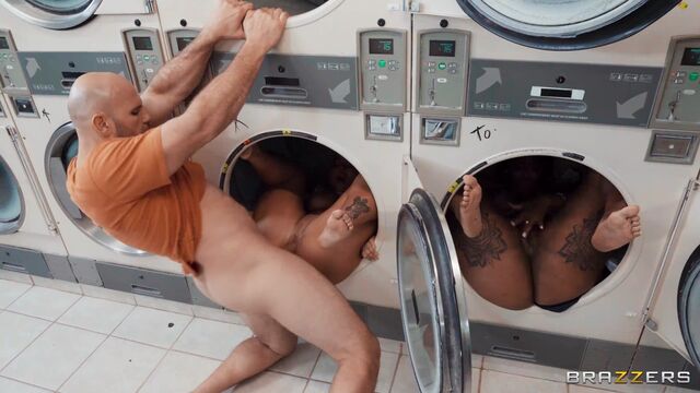 Triple pleasure in the laundry with Charlotte Lavish and Hayley Davies