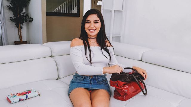 Stunning brunette with round bottom Keira Croft fucks with a toy