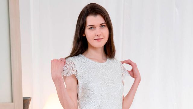 Angelic young brunette Ariana Shaine is getting impaled in the cowgirl pose