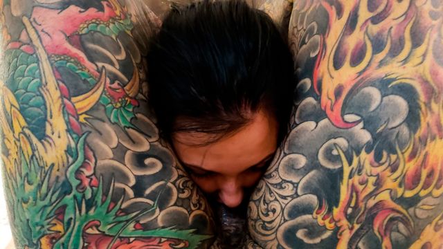 Tattooed fucker screwed a natural brunette Adel Asanty