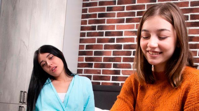 Two angelic lesbians Julia Swork and Eliza Thorn have sex in the morning