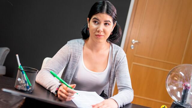 Teacher with a long dick fucked a stunning brunette Lady Dee