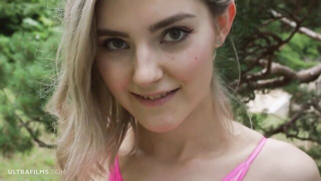 Aesthetic model Eva Elfie is touching her little pussy