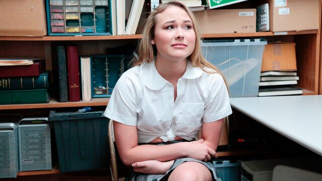 Blonde shoplifter Alyssa Cole fucked in the cowgirl pose