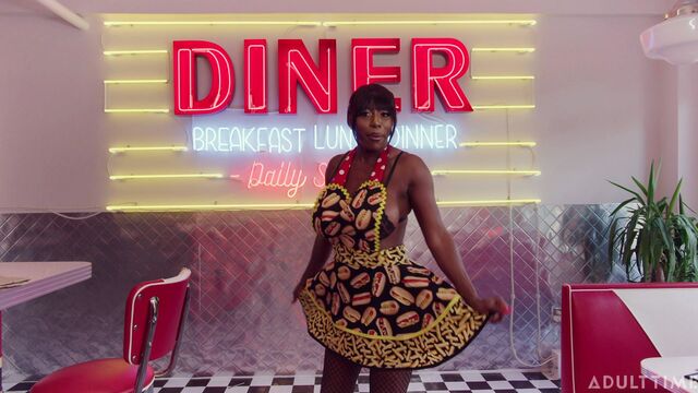 Spicy black babe Mystique is stimulating her little wet hole