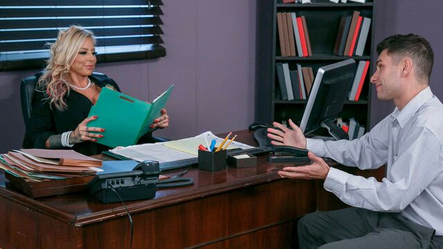 Inked doll with big boobs Britney Shannon is trying hard fuck with her boss