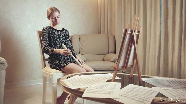 Awesome teen with brown hairs Shayla plays with her snatch