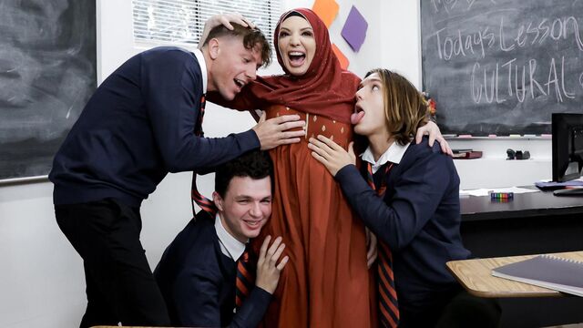 Angel in a hijab Kiki Daire screwed by three young big cocks