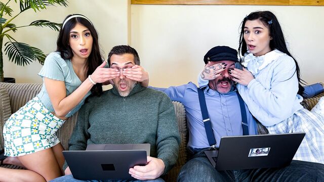 Lusty young brunettes Sona Bella and Delilah Dagger VS big cocks