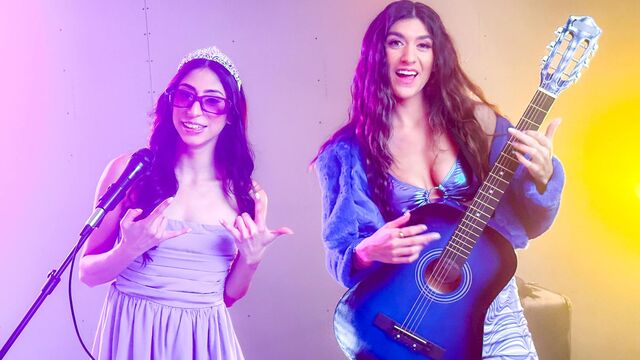 Two hot brunettes Aubry Babcock and Sona Bella love these big cocks