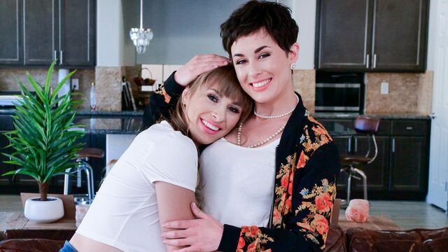 Two hot models Olive Glass and Angel Youngs have sex with a shared lover