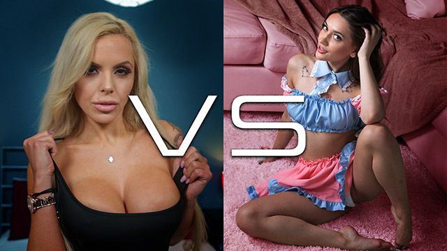 Come-hither Nina Elle and Sera Ryder at tanlines porn