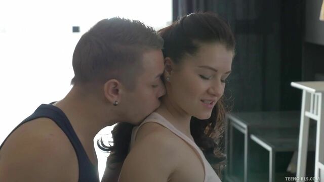 Aesthetic teen with curly hairs Bailey jumps on a huge dick