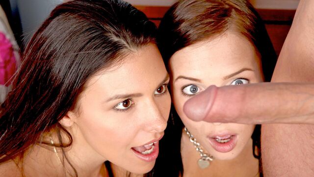 Brunettes Danica Dillon and Ashli Orion have fun with a long cock