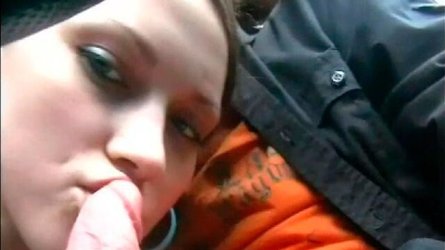 Skinny young brunette Tanya is enjoying oral sex right in the car