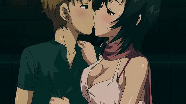 Cheerful girlie at tongue kissing movie