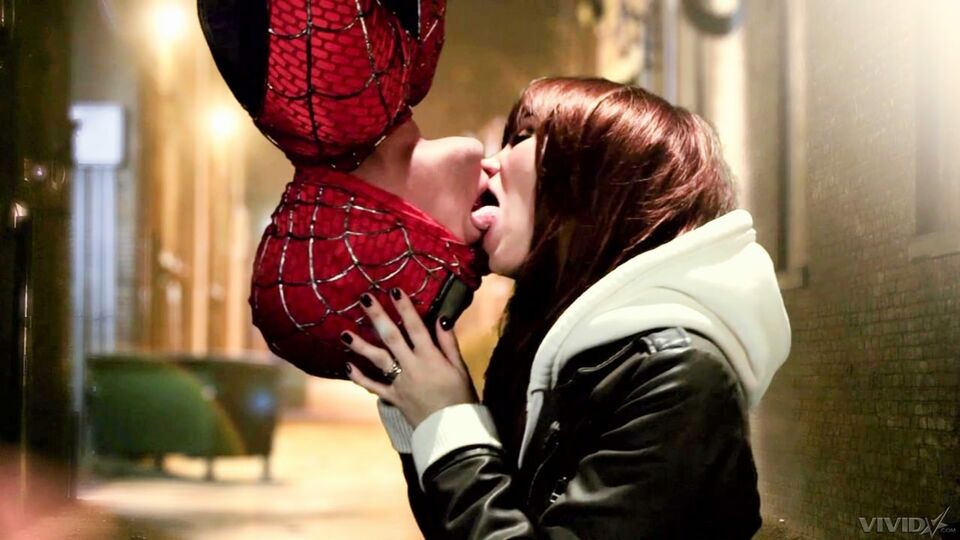 Spider man shoves his cock in Capri Anderson's wide-opened mouth 