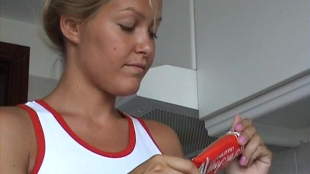 Kitchen behind the scenes with a very hot natural blonde Sophie Moone