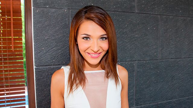 Cute-looking brunette teen Alexis Brill fucks in solo style