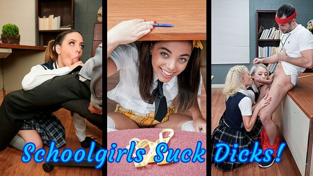 Schoolgirls doing blowjob