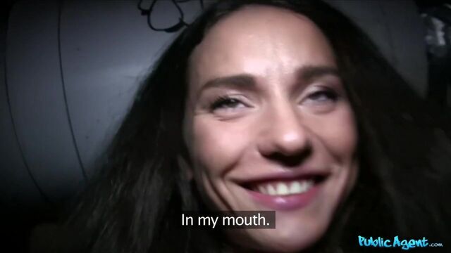 Bitchy brunette opens her shaved pussy for a big cock in the night