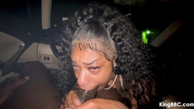 Dick-sucking in the car with a passionate ebony Persia Kay