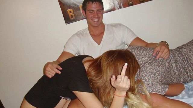 Partying babes Kayla and Amanda are fucking with a shared lover