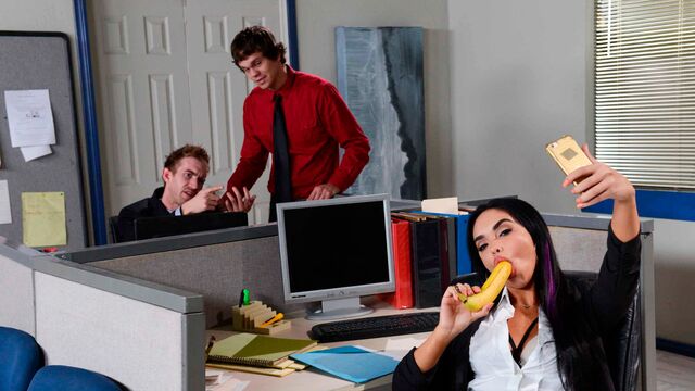 Gorgeous busty babe with long legs Sasha Bleou fucks in the office