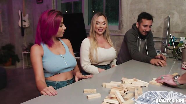 Beautiful lesbian action with busty Roxie Sinner and Callie Brooks