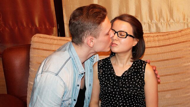 Hard sex on the couch with a brunette beauty Rita Jalace