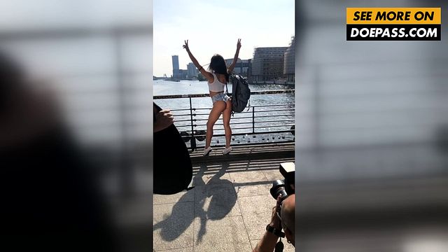 Anastasia Brokelyn laughs off the gusts and still finishes the outdoor photoshoot