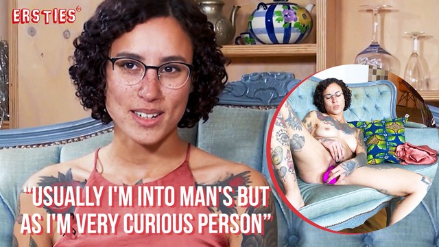 A tattooed brunette from Sweden shows how curiosity feels when she plays alone