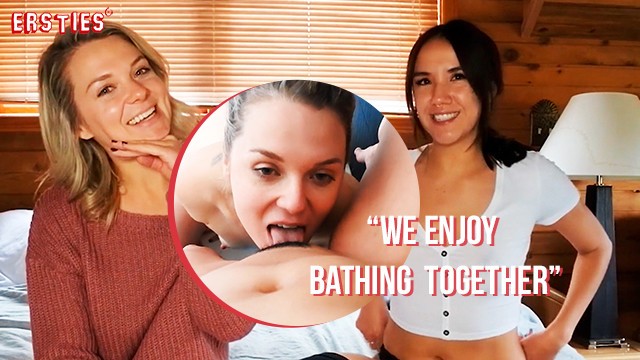 Natural Tits Lesbians Rinse Off Together