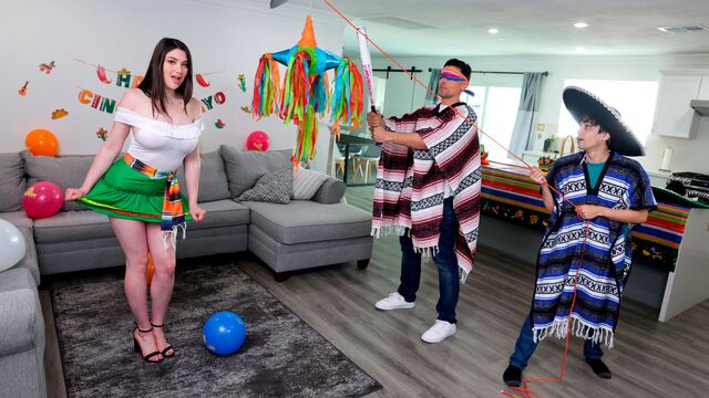 An awesome busty brunette Alyx Star likes hard sex with two men