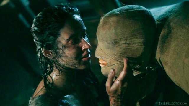 Sinister creature is about to fuck Emily J's pussy