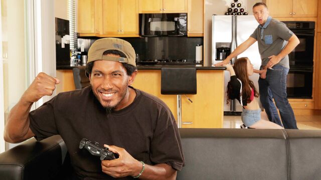 Miniature skinny brunette Misha Cross screwed by fat dick in the kitchen